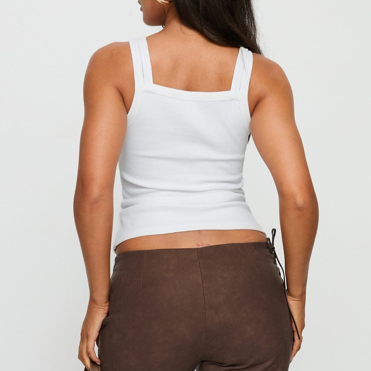 White Ribbed Layered Longline Cami Top