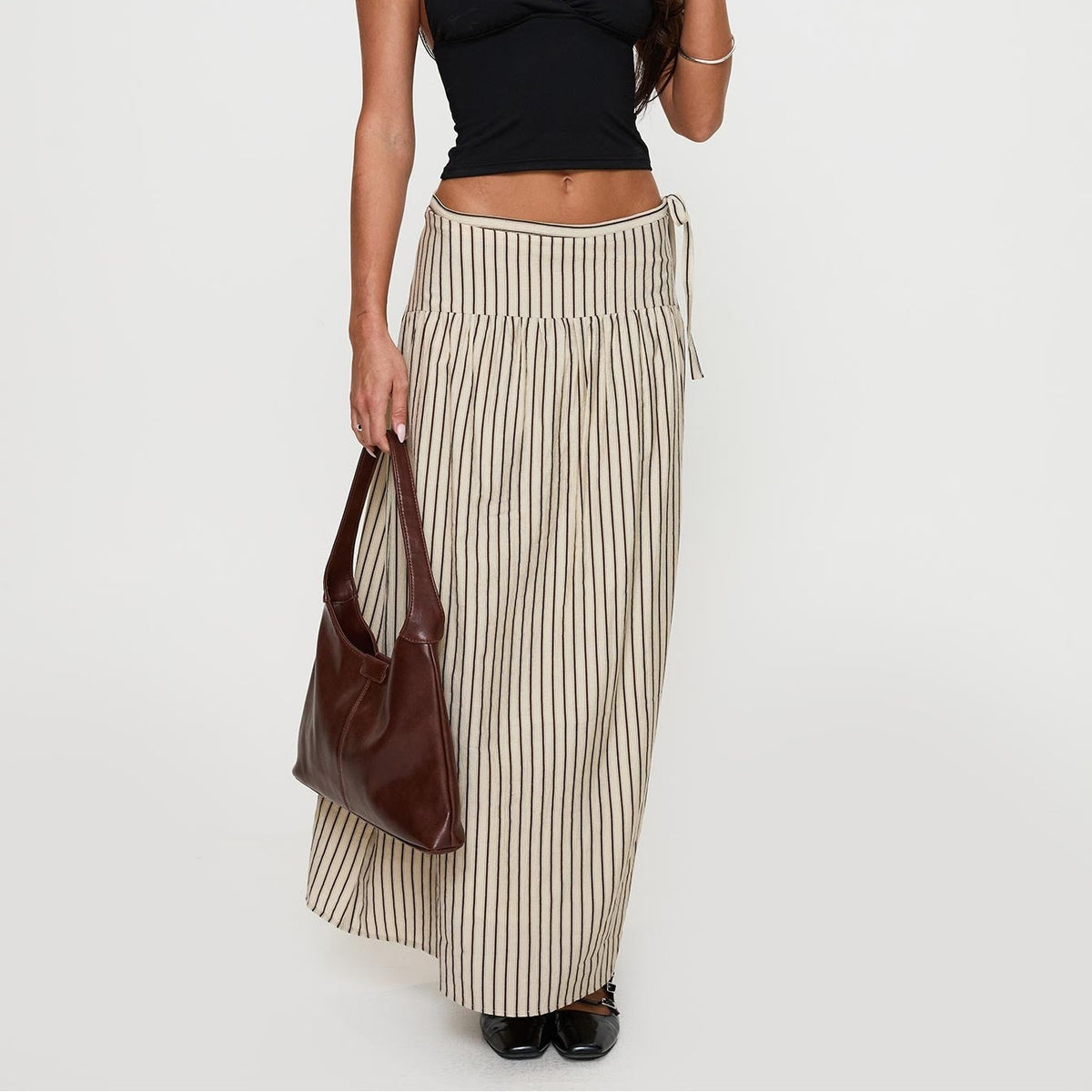 Striped Tie-Side Maxi Skirt