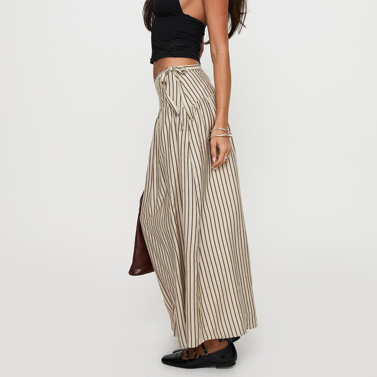 Striped Tie-Side Maxi Skirt