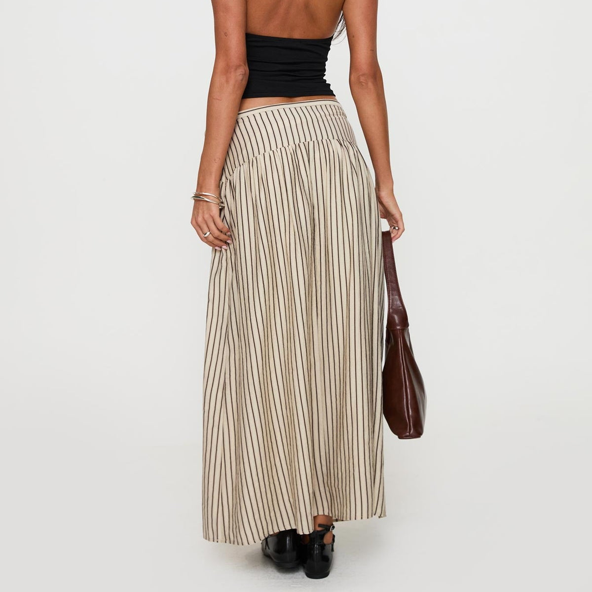 Striped Tie-Side Maxi Skirt